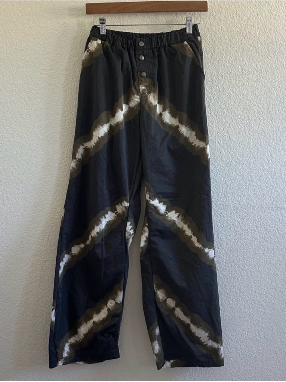 Free People Movement Tie Dye Pregame Printed Black Tan Wide-Leg Pants